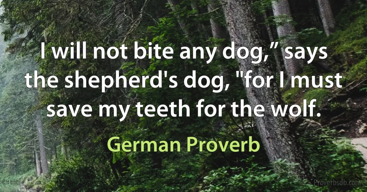 I will not bite any dog,” says the shepherd's dog, "for I must save my teeth for the wolf. (German Proverb)