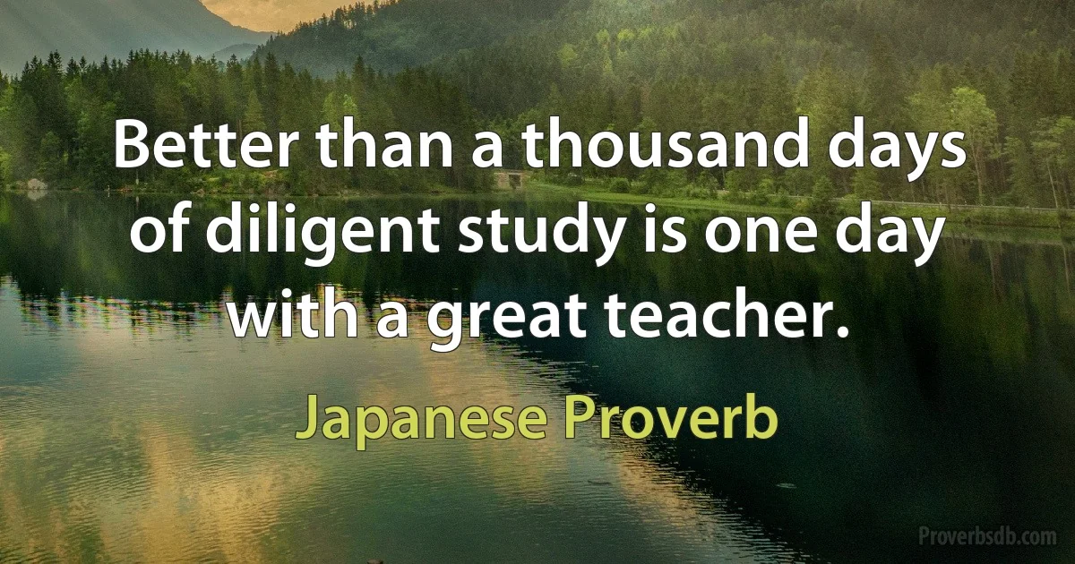 Better than a thousand days of diligent study is one day with a great teacher. (Japanese Proverb)