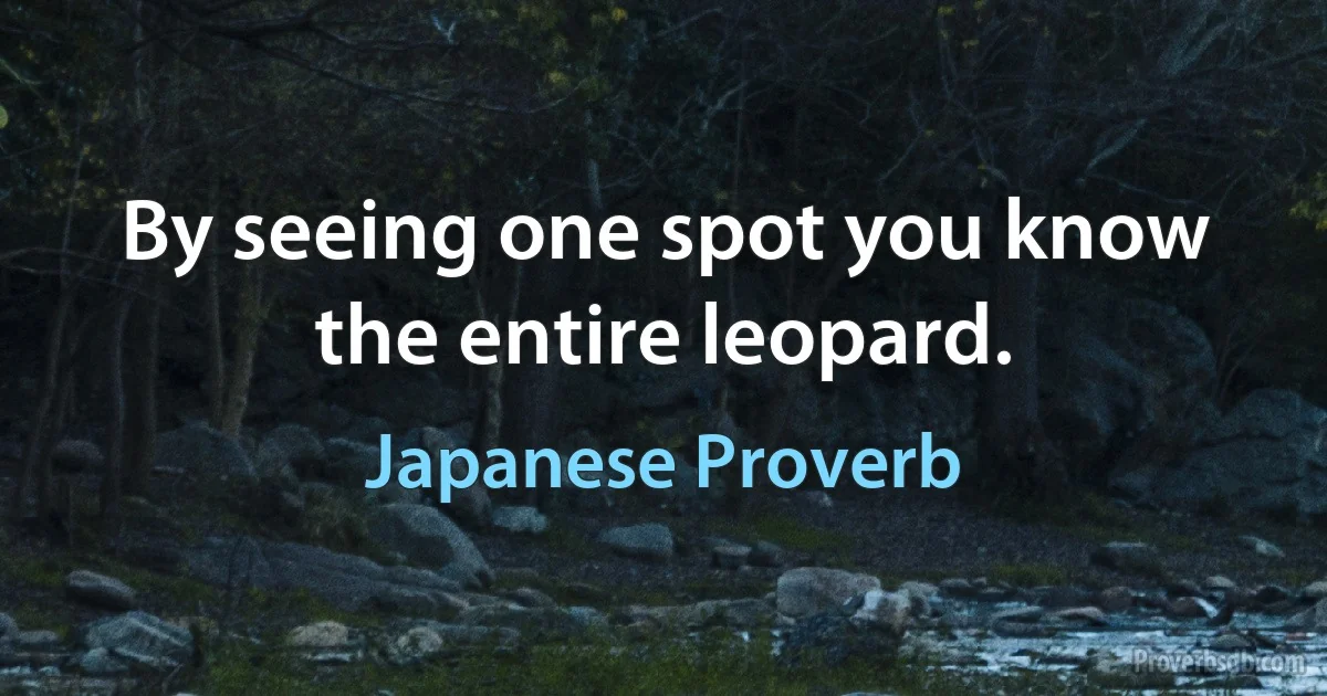 By seeing one spot you know the entire leopard. (Japanese Proverb)