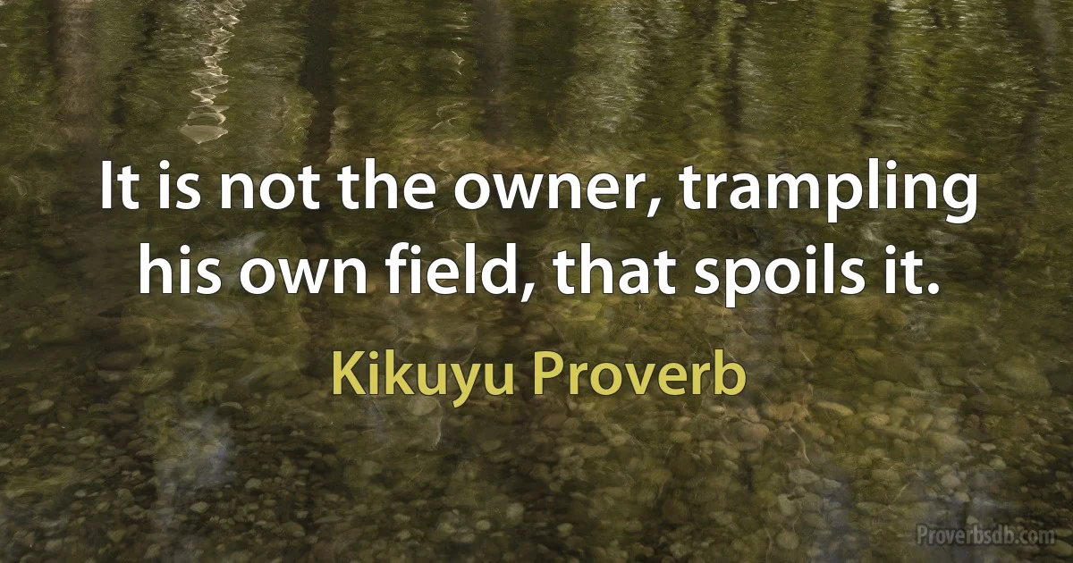 It is not the owner, trampling his own field, that spoils it. (Kikuyu Proverb)