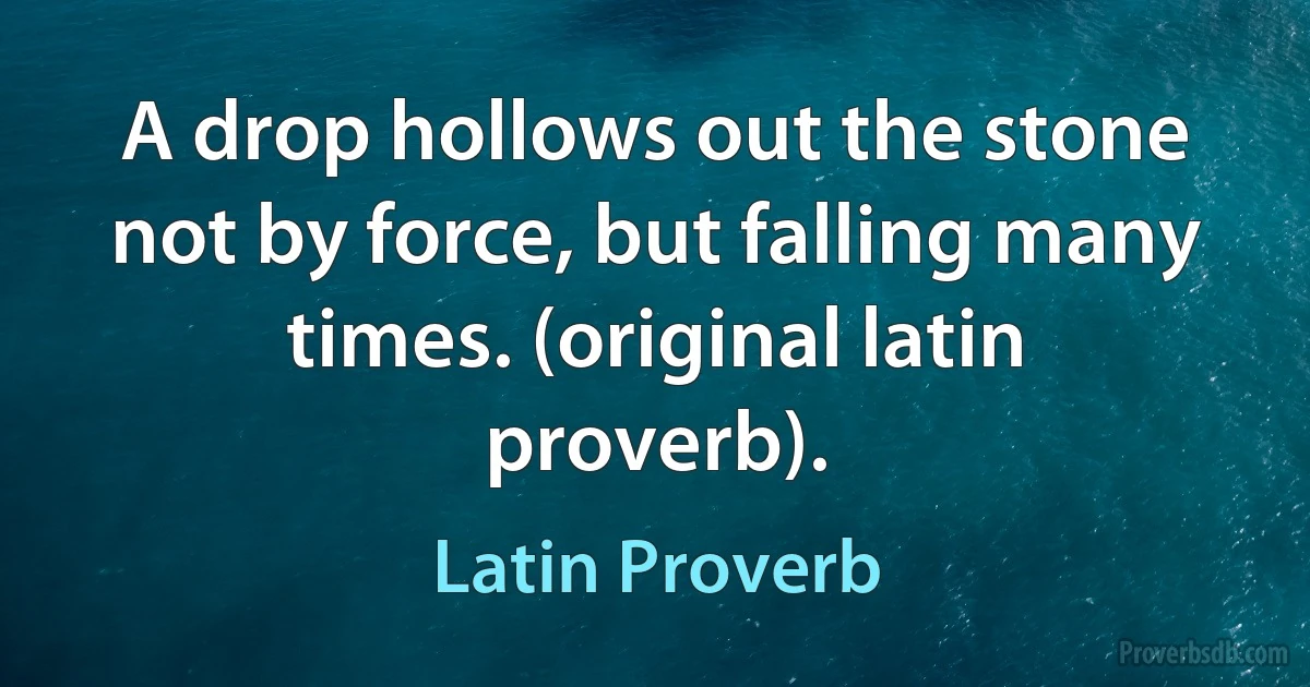 A drop hollows out the stone not by force, but falling many times. (original latin proverb). (Latin Proverb)