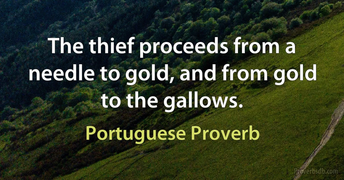 The thief proceeds from a needle to gold, and from gold to the gallows. (Portuguese Proverb)