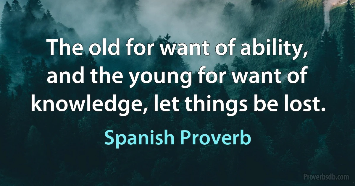 The old for want of ability, and the young for want of knowledge, let things be lost. (Spanish Proverb)