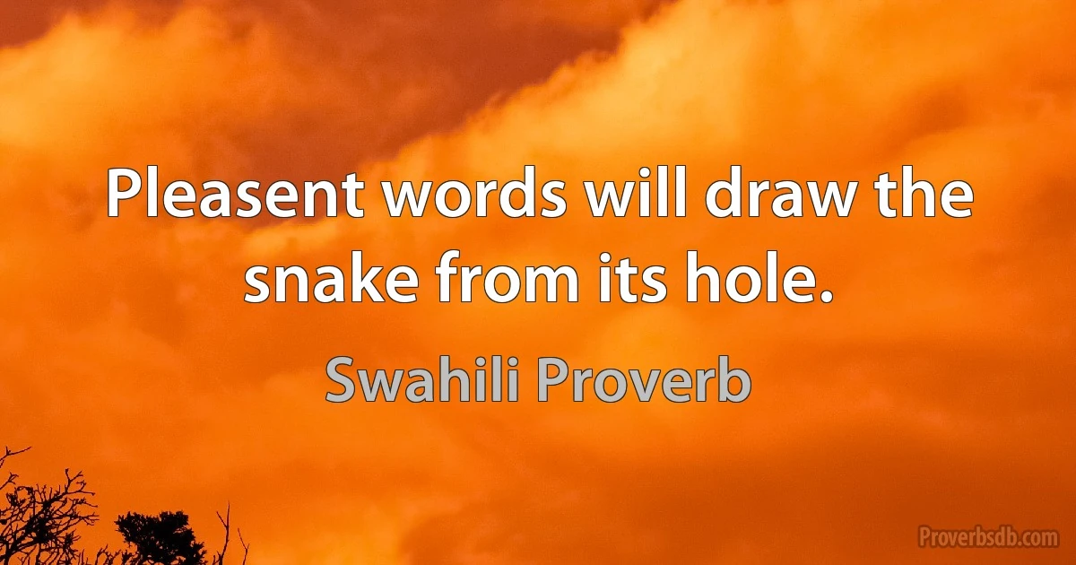 Pleasent words will draw the snake from its hole. (Swahili Proverb)