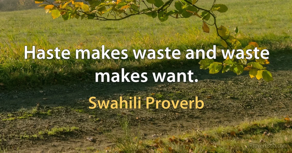 Haste makes waste and waste makes want. (Swahili Proverb)