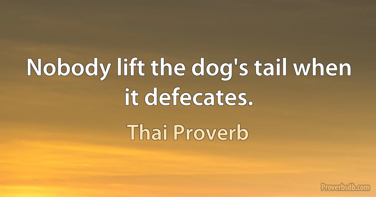 Nobody lift the dog's tail when it defecates. (Thai Proverb)