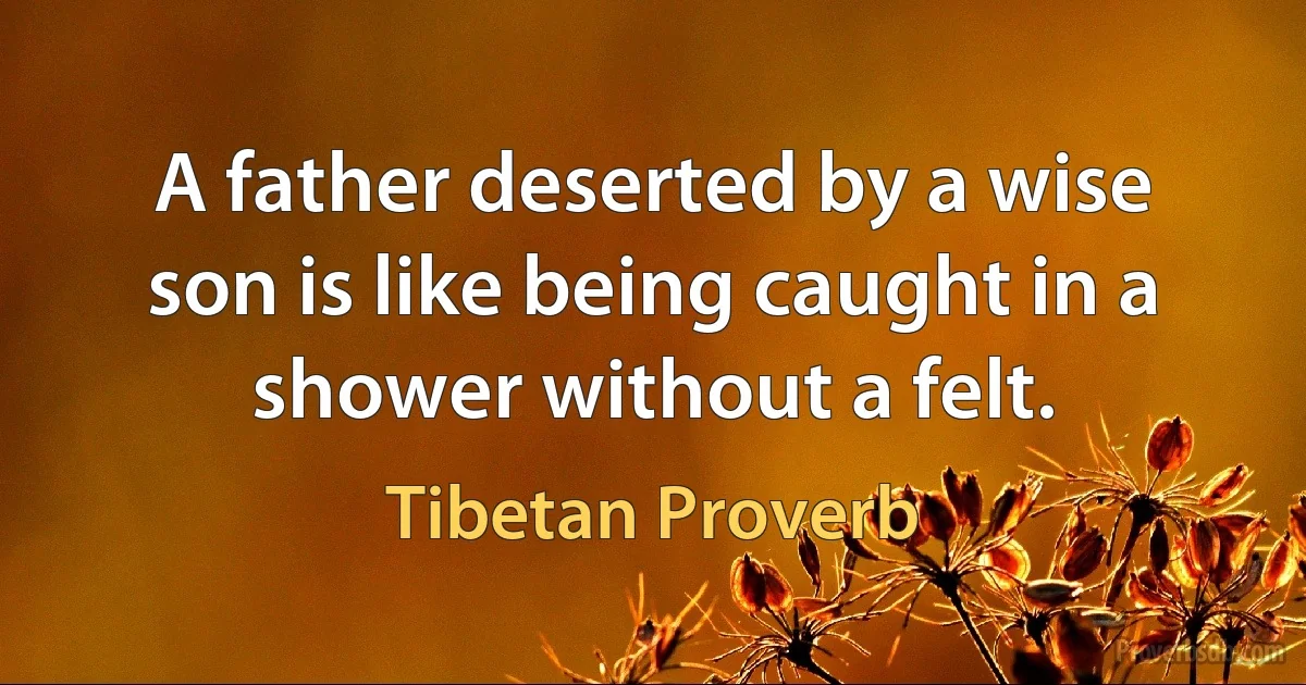 A father deserted by a wise son is like being caught in a shower without a felt. (Tibetan Proverb)