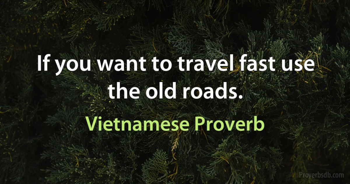 If you want to travel fast use the old roads. (Vietnamese Proverb)