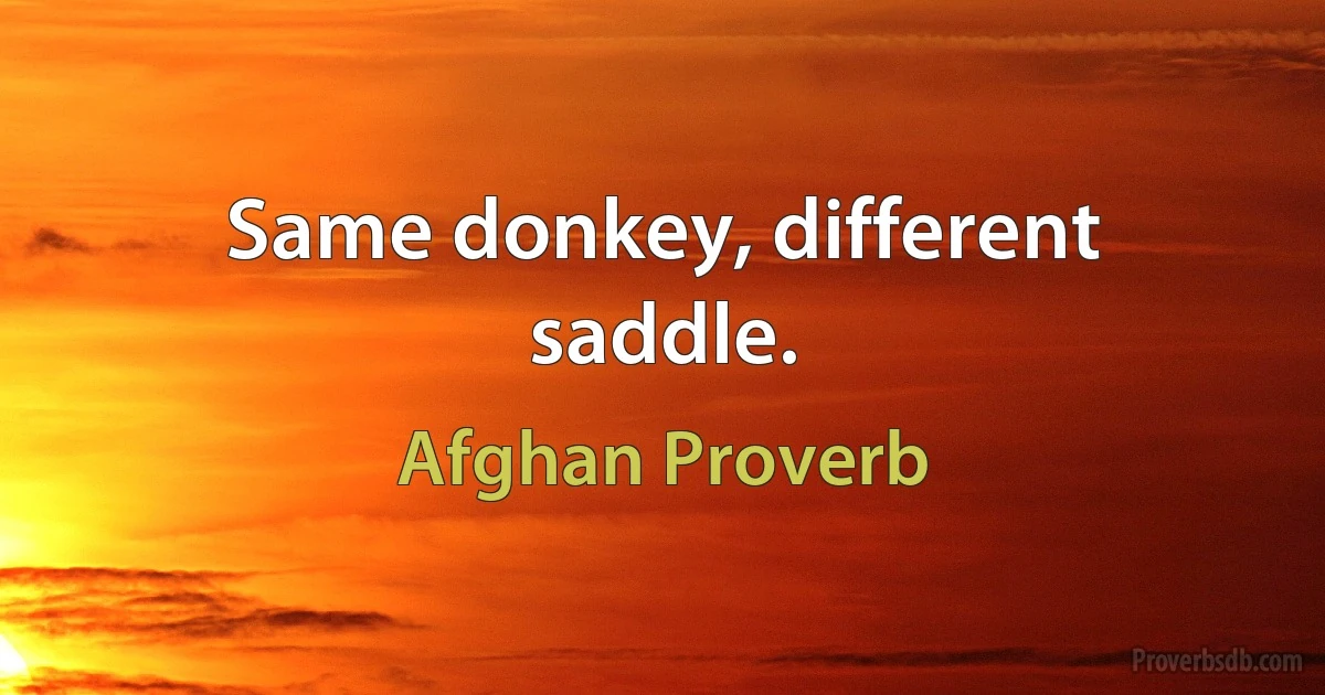 Same donkey, different saddle. (Afghan Proverb)