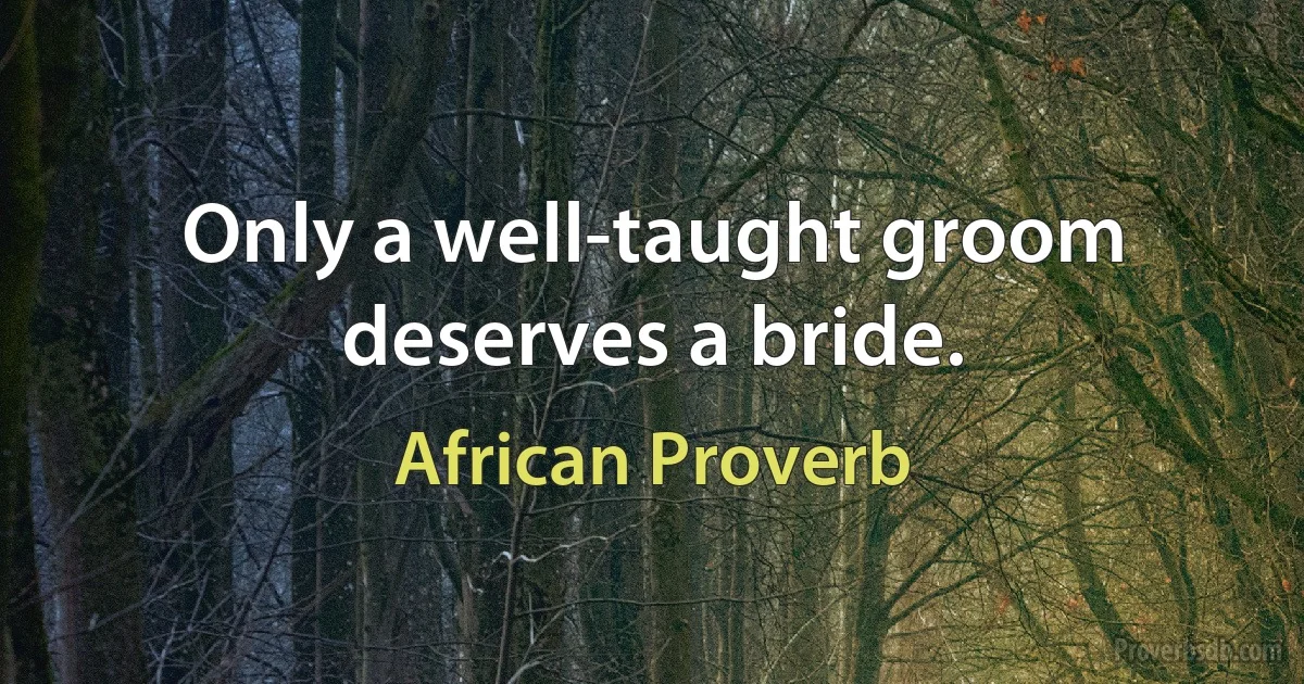 Only a well-taught groom deserves a bride. (African Proverb)