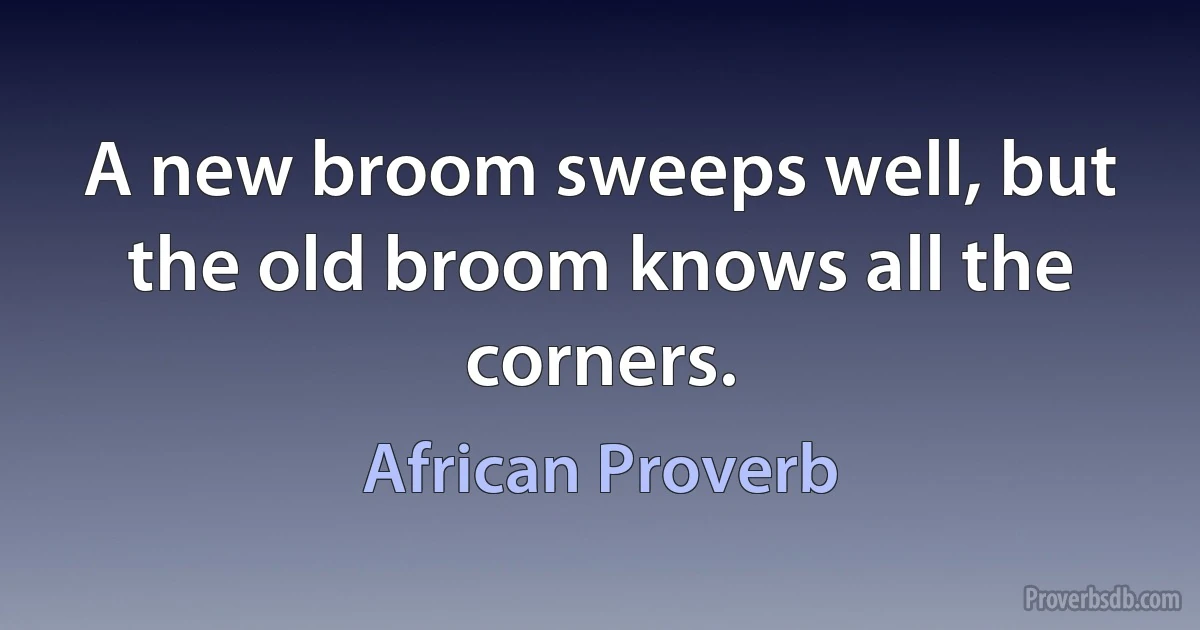 A new broom sweeps well, but the old broom knows all the corners. (African Proverb)