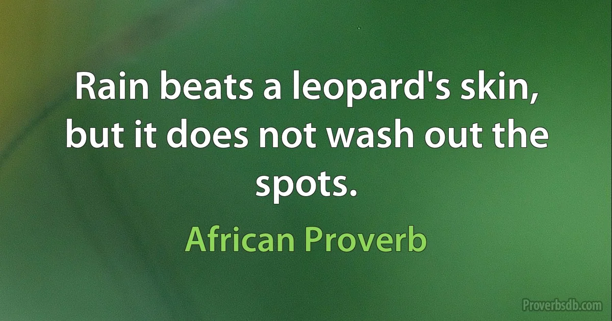 Rain beats a leopard's skin, but it does not wash out the spots. (African Proverb)