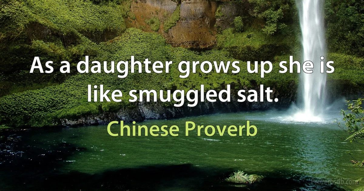 As a daughter grows up she is like smuggled salt. (Chinese Proverb)