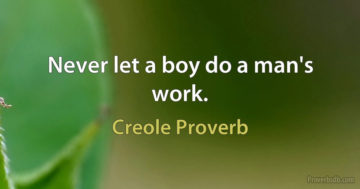 Never let a boy do a man's work. (Creole Proverb)