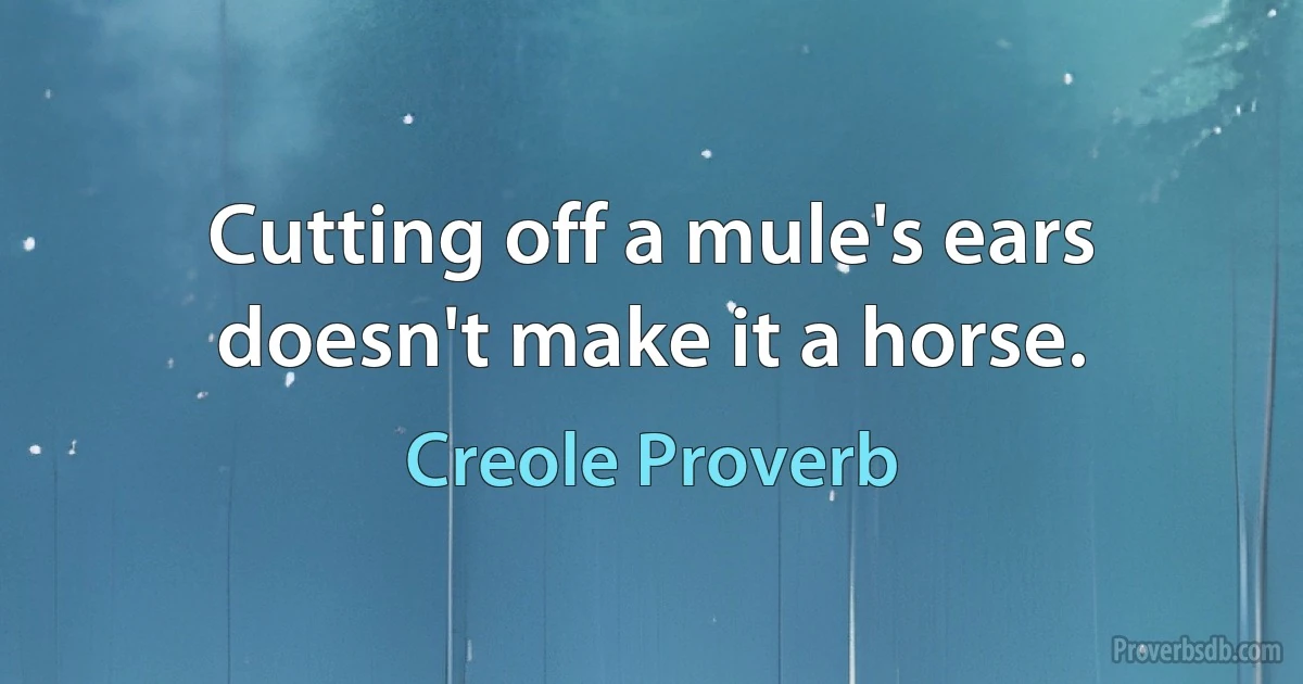 Cutting off a mule's ears doesn't make it a horse. (Creole Proverb)