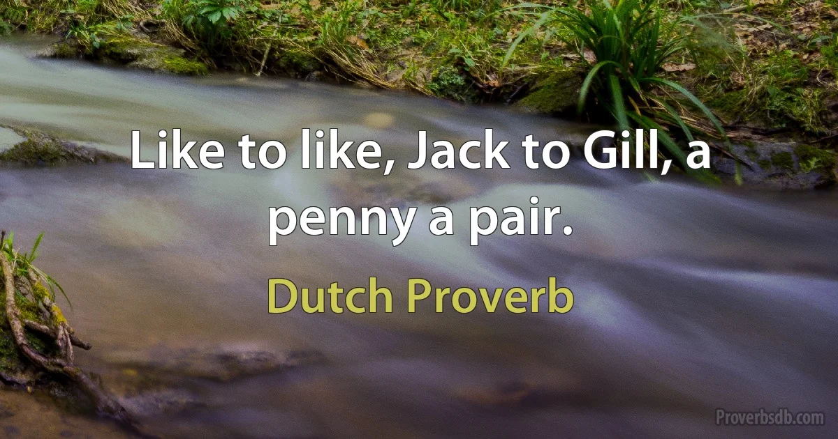 Like to like, Jack to Gill, a penny a pair. (Dutch Proverb)