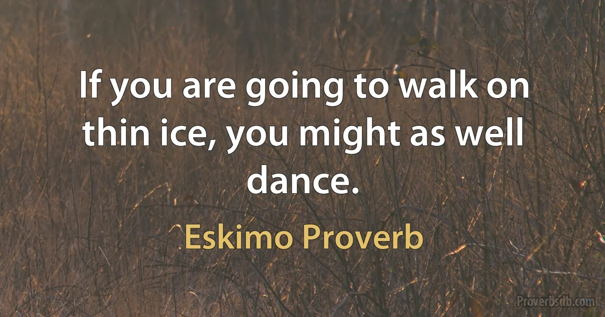 If you are going to walk on thin ice, you might as well dance. (Eskimo Proverb)