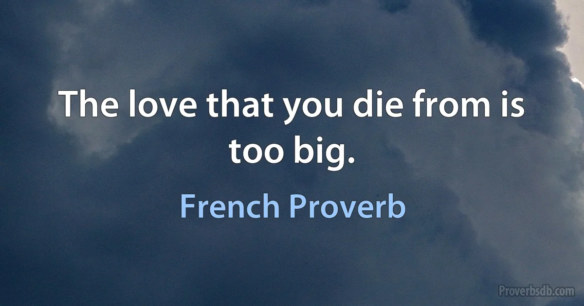 The love that you die from is too big. (French Proverb)