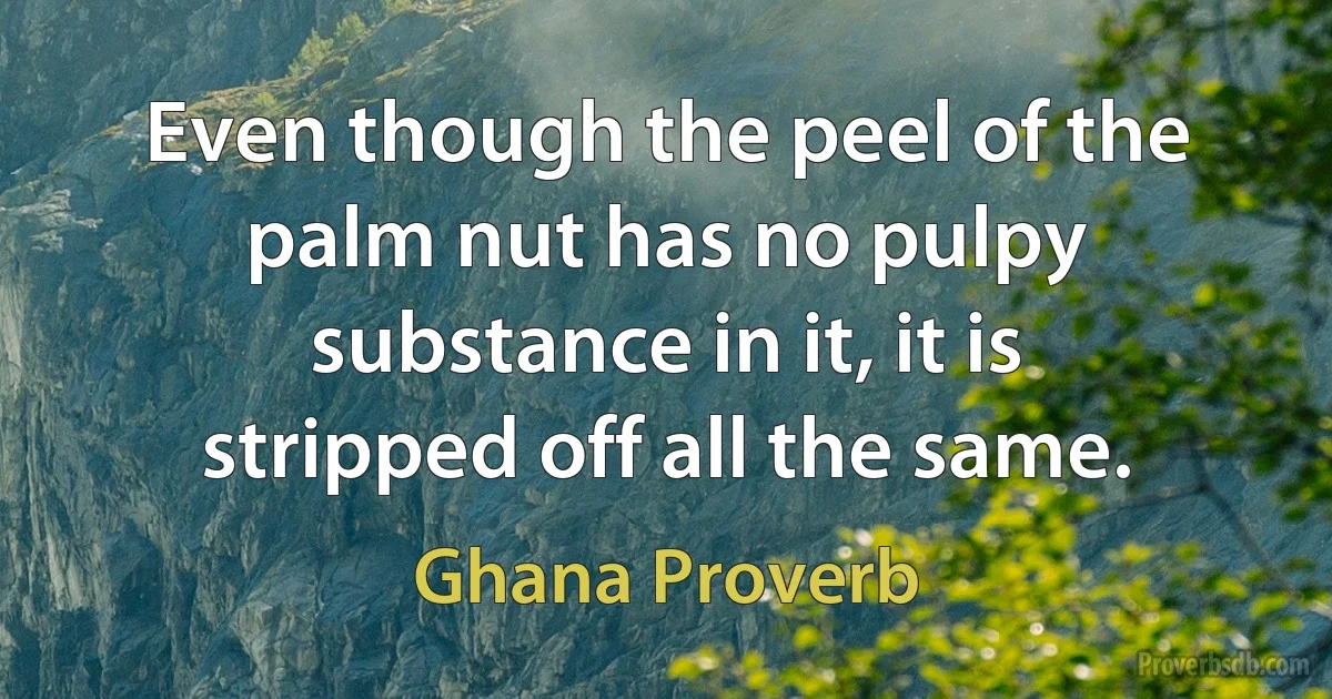 Even though the peel of the palm nut has no pulpy substance in it, it is stripped off all the same. (Ghana Proverb)