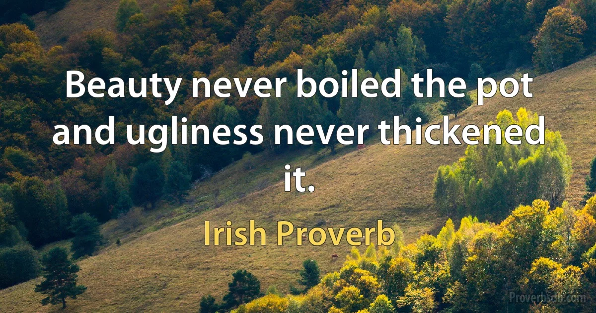 Beauty never boiled the pot and ugliness never thickened it. (Irish Proverb)