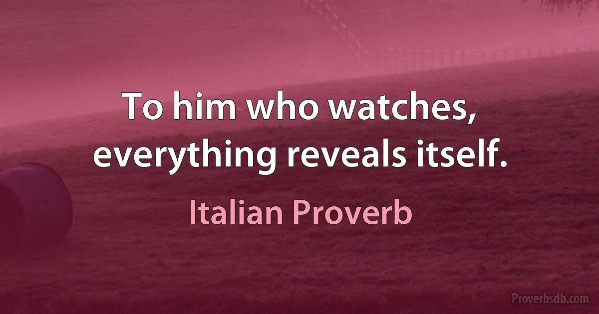 To him who watches, everything reveals itself. (Italian Proverb)