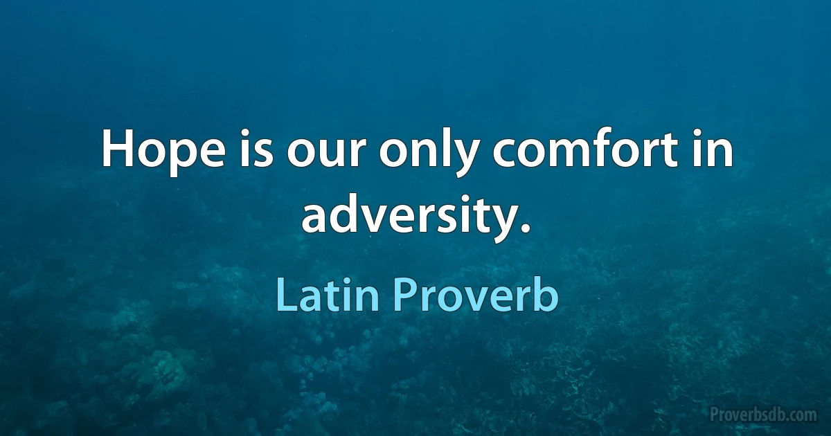 Hope is our only comfort in adversity. (Latin Proverb)