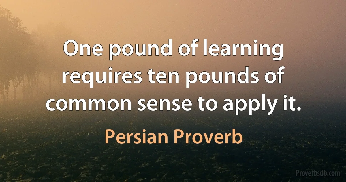 One pound of learning requires ten pounds of common sense to apply it. (Persian Proverb)