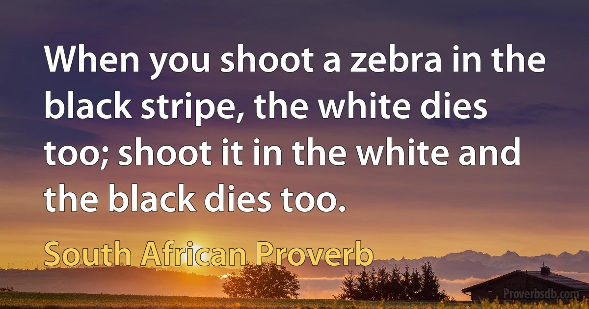 When you shoot a zebra in the black stripe, the white dies too; shoot it in the white and the black dies too. (South African Proverb)