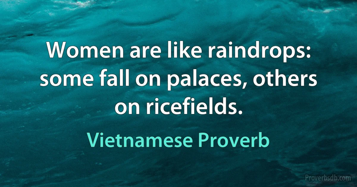 Women are like raindrops: some fall on palaces, others on ricefields. (Vietnamese Proverb)