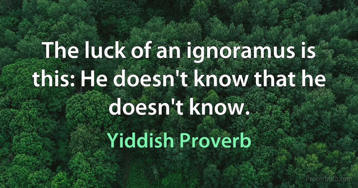 The luck of an ignoramus is this: He doesn't know that he doesn't know. (Yiddish Proverb)