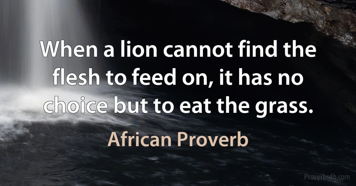 When a lion cannot find the flesh to feed on, it has no choice but to eat the grass. (African Proverb)