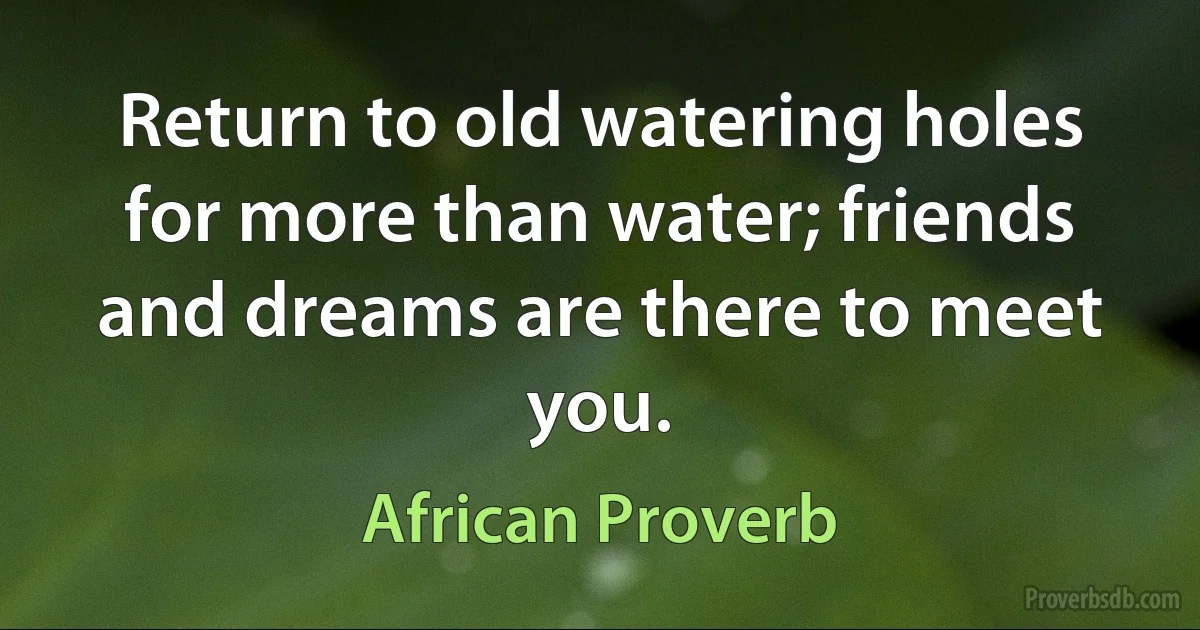 Return to old watering holes for more than water; friends and dreams are there to meet you. (African Proverb)