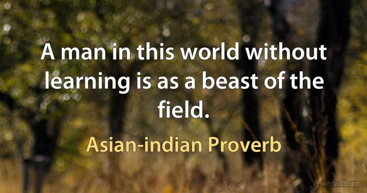 A man in this world without learning is as a beast of the field. (Asian-indian Proverb)