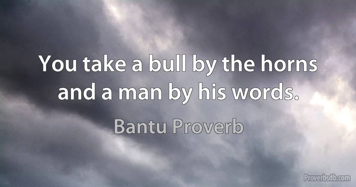 You take a bull by the horns and a man by his words. (Bantu Proverb)