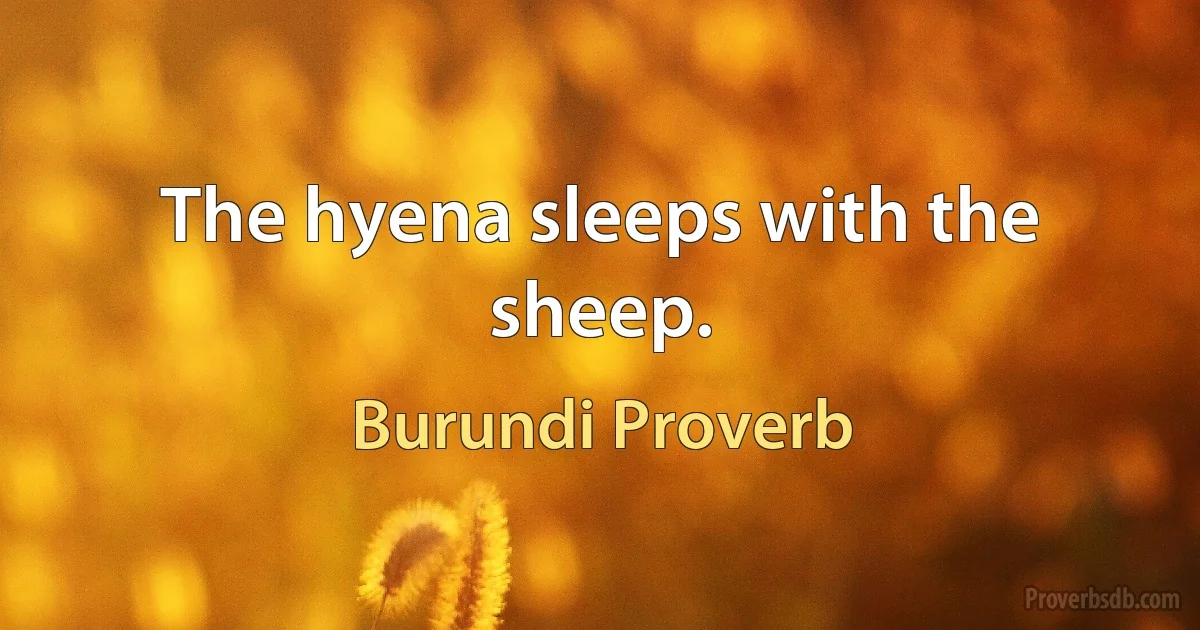 The hyena sleeps with the sheep. (Burundi Proverb)