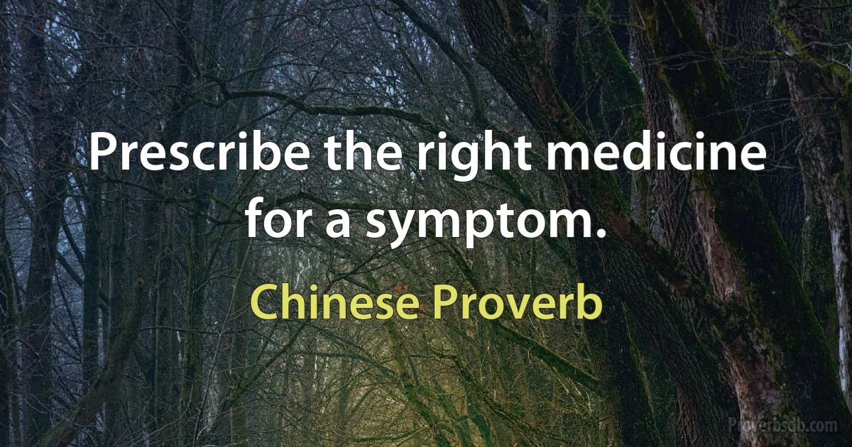 Prescribe the right medicine for a symptom. (Chinese Proverb)