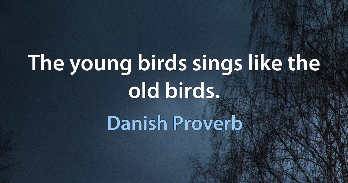 The young birds sings like the old birds. (Danish Proverb)