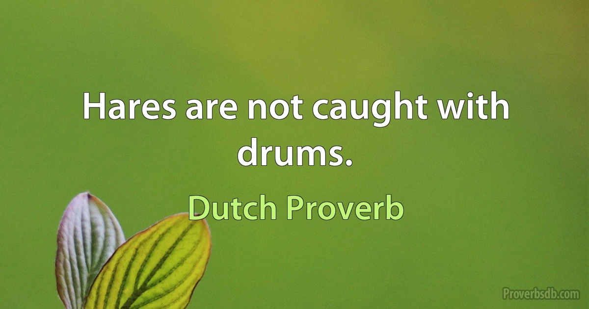 Hares are not caught with drums. (Dutch Proverb)