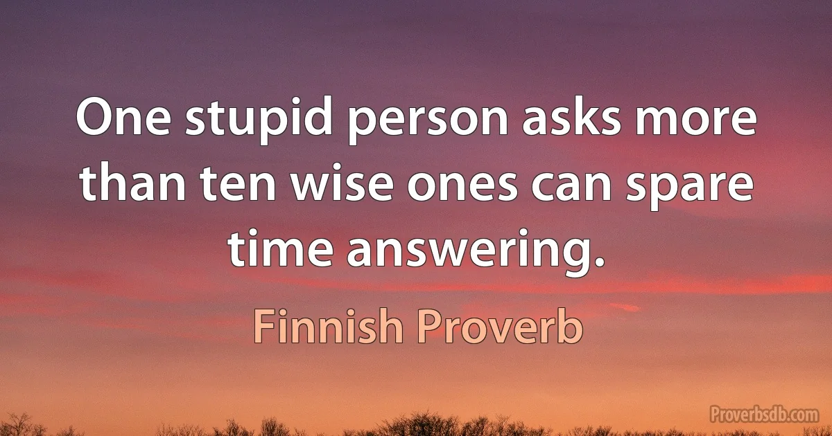 One stupid person asks more than ten wise ones can spare time answering. (Finnish Proverb)