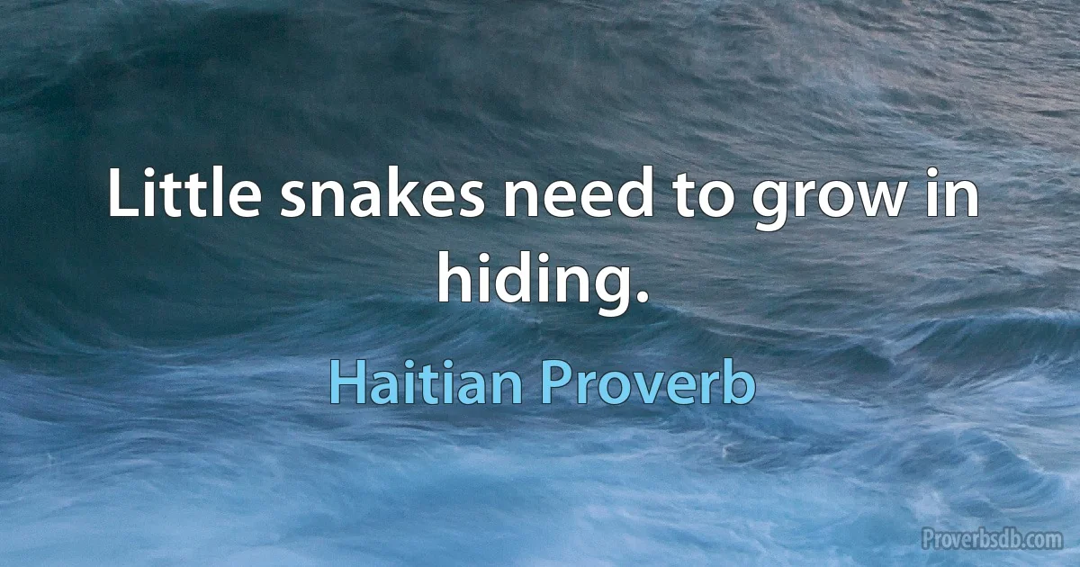 Little snakes need to grow in hiding. (Haitian Proverb)