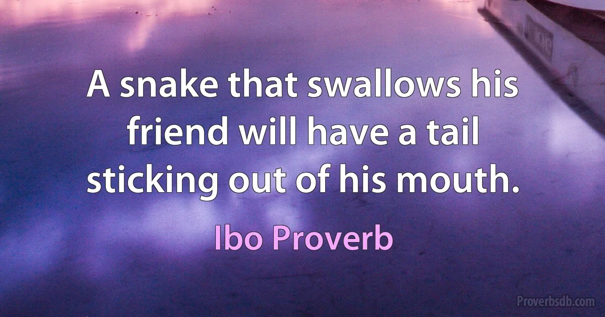 A snake that swallows his friend will have a tail sticking out of his mouth. (Ibo Proverb)