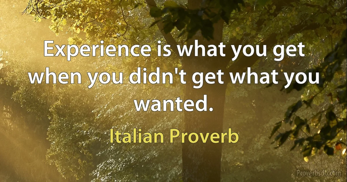 Experience is what you get when you didn't get what you wanted. (Italian Proverb)