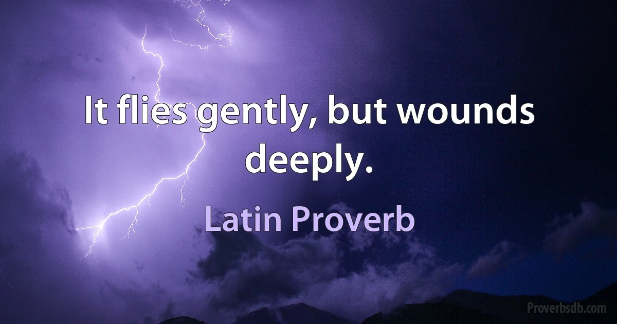 It flies gently, but wounds deeply. (Latin Proverb)