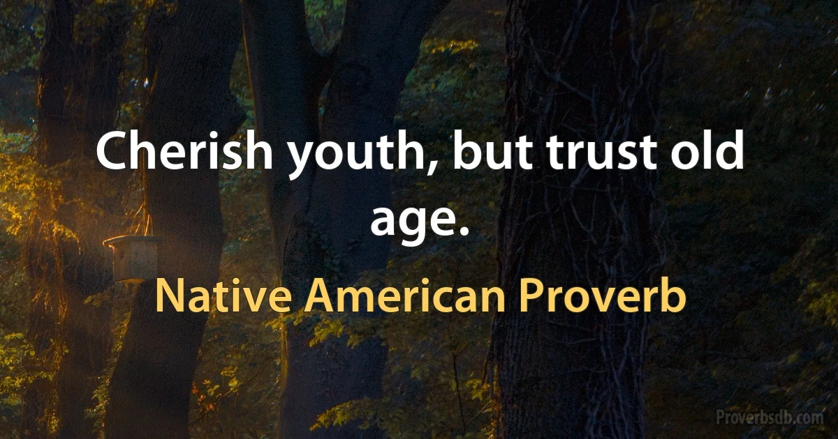 Cherish youth, but trust old age. (Native American Proverb)