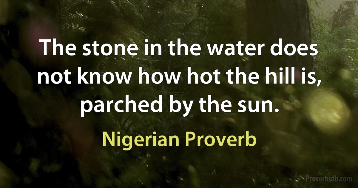 The stone in the water does not know how hot the hill is, parched by the sun. (Nigerian Proverb)