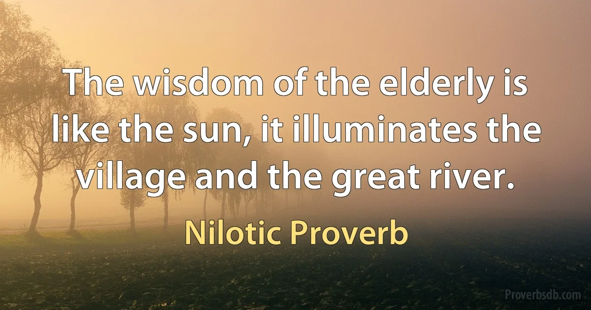 The wisdom of the elderly is like the sun, it illuminates the village and the great river. (Nilotic Proverb)