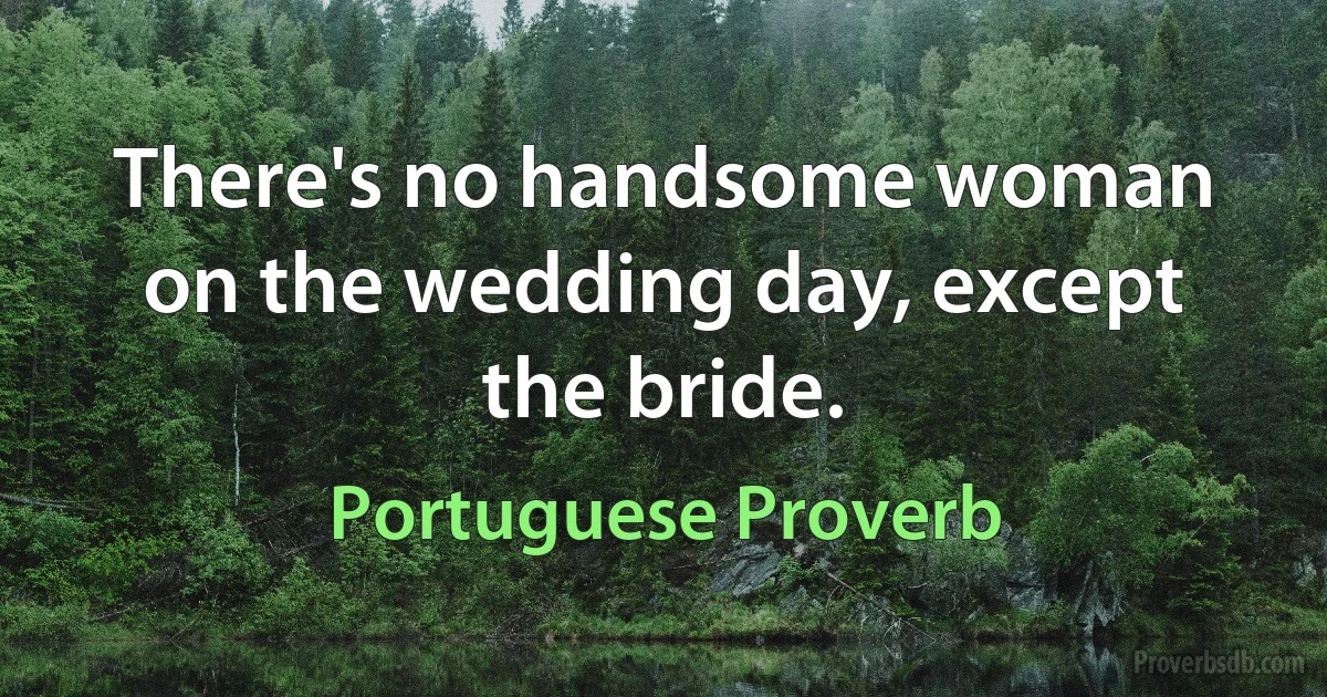 There's no handsome woman on the wedding day, except the bride. (Portuguese Proverb)