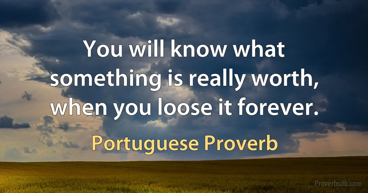 You will know what something is really worth, when you loose it forever. (Portuguese Proverb)