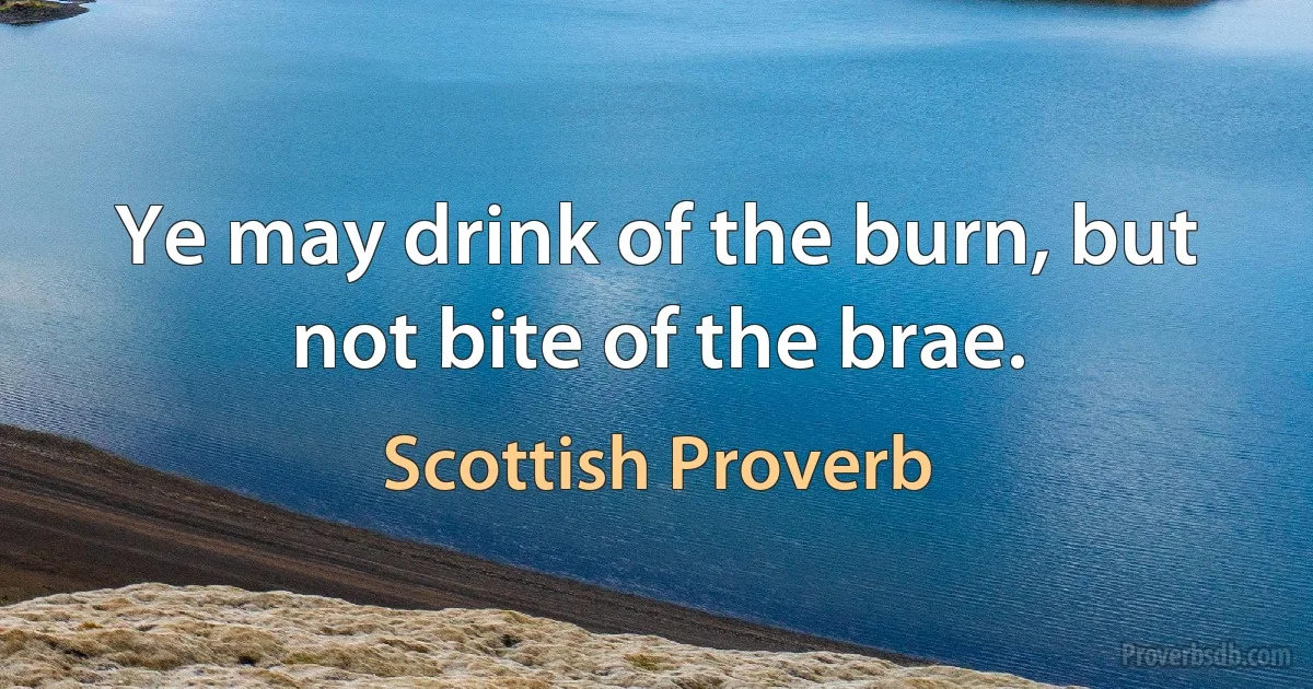 Ye may drink of the burn, but not bite of the brae. (Scottish Proverb)