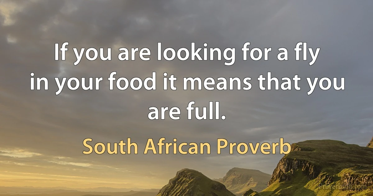 If you are looking for a fly in your food it means that you are full. (South African Proverb)